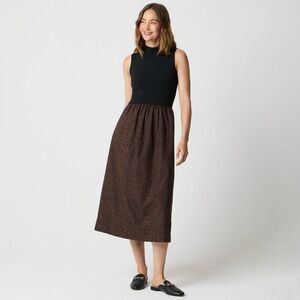 J. Crew Printed mockneck knit mixed-media dress Black Brown Animal print ST NWT